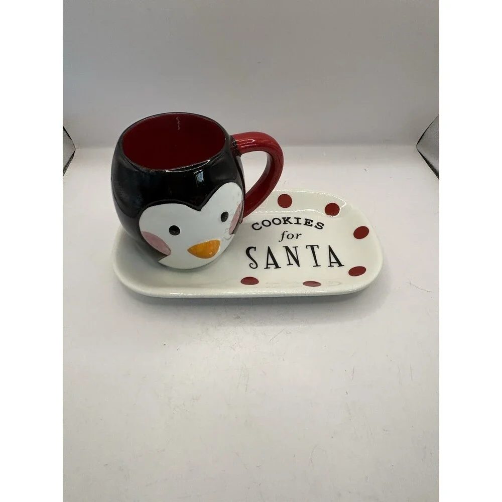 MAGENTA “Cookies For Santa” Plate And Penguin Mug